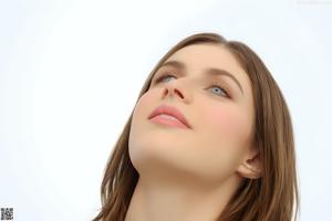 A 3D rendering of a nude woman in a blue dress.