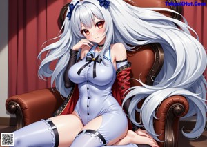 A woman in a black dress sitting on a chair.