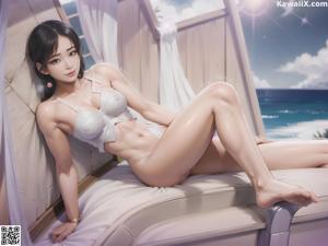 A woman sitting in a bathtub with her legs crossed.