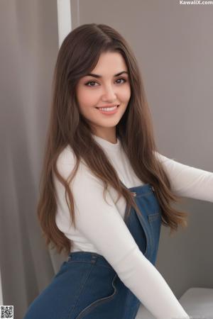 A woman in a blue dress posing for a picture.