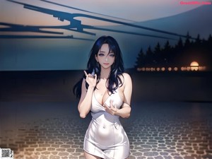 A woman in a white dress sitting in a bathtub.