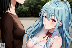 Anime girl with bunny ears sitting on a couch.