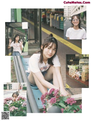 A collage of photos of a girl in a school uniform.