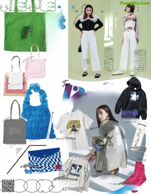A magazine spread with a bunch of women in different outfits.