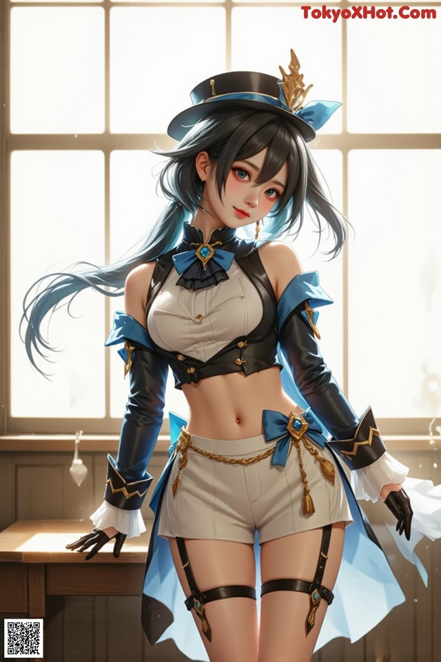 Hentai - Luminous Charm of the Aquatic Enchantress Set.1 20250125 Part 4 No.17e926 A woman in a top hat and shorts posing for a picture.