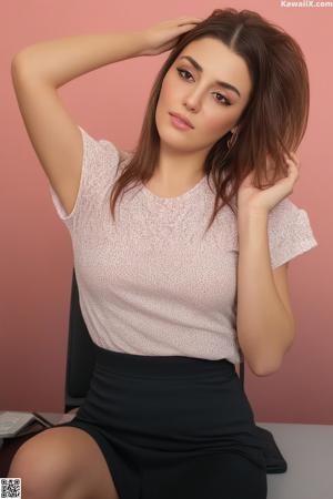 A woman in a white bra sitting on a white couch.