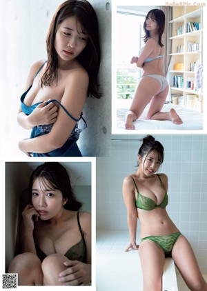 A woman in a blue bikini posing for the camera.