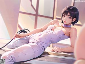 A woman in a purple lingerie sitting on a window sill.