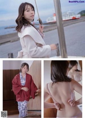 a japanese woman in a white lingerie posing in front of a window