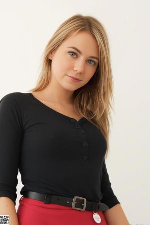 A woman in a black bikini sitting on a white couch.